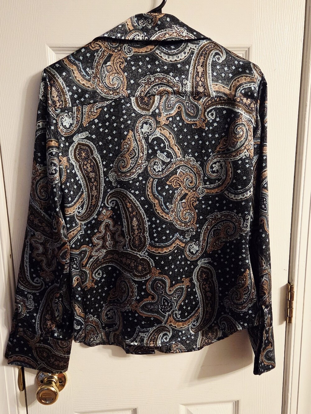 Kasper Women's Black Paisley Print Long Sleeve Button Down Blouse Size 8 - Picture 3 of 4